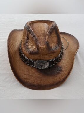 Brown Straw Cowboy Hat with Decorative Band